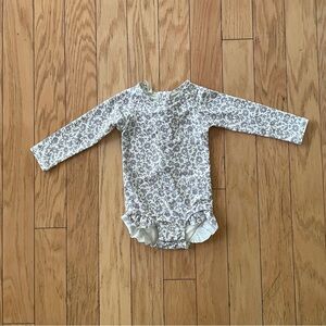 Quincy Mae Floral Kids Swim One Piece - Cream and Gray